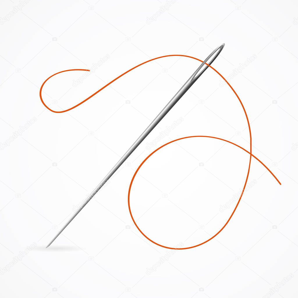 Realistic Detailed 3d Needle and Red Thread. Vector