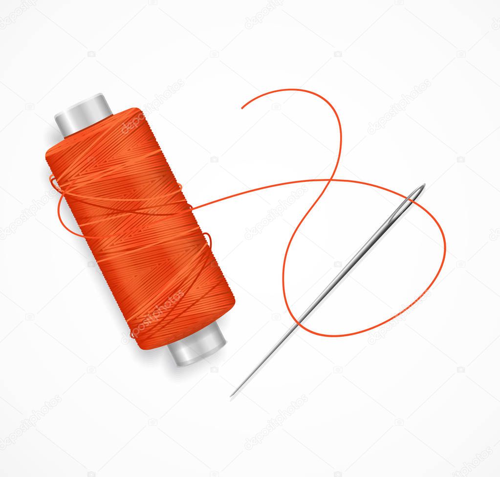 Realistic Detailed 3d Needle and Thread. Vector