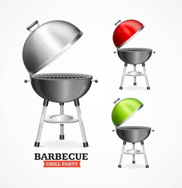Gerçekçi detaylı 3d Barbekü veya Barbekü ızgara kümesi. Vektör