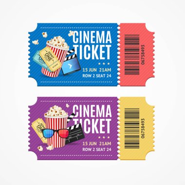Sinema film bilet öğeleri ile ayarlayın. Vektör
