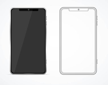 Gerçekçi detaylı 3d boş siyah ve beyaz telefon şablon Mockup ayarlayın. Vektör