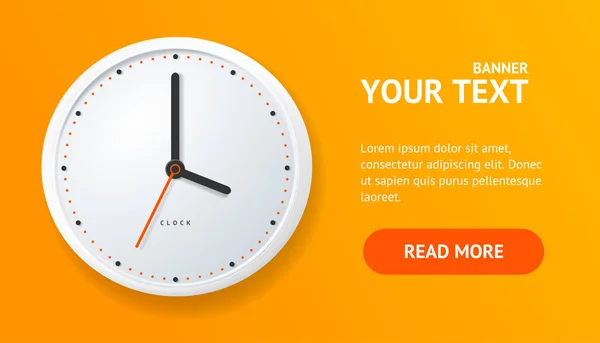 Tarjeta Banner Reloj Detallada Realista Horizontal Naranja Con Presentación Texto — Vector de stock