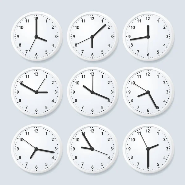 Realistic Detailed 3d Clock Set with Different Time. Vector — Stock Vector