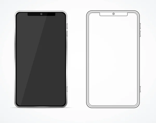 Realistico dettagliato 3d bianco e nero modello di telefono Set Mockup. Vettore — Vettoriale Stock