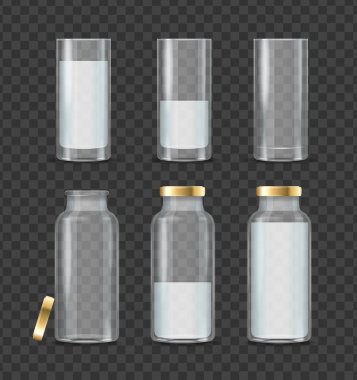 Gerçekçi Detaylı 3 boyutlu Süt Şişesi ve Cam Set. Vektör