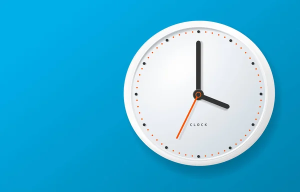 Realistic Detailed Clock Banner Horizontal Blue Background Clean Mockup Can — стоковый вектор