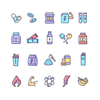 Beslenme işaretleri renk ince çizgi Icon Set. Vektör