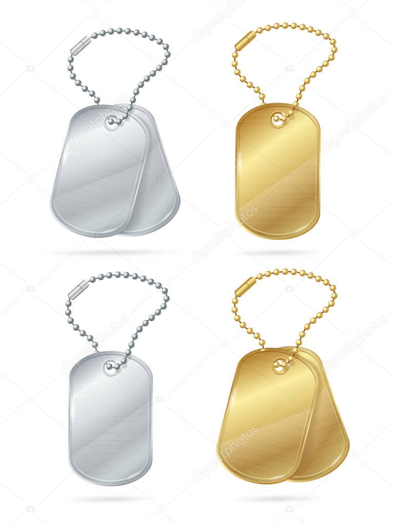 Realistic 3d Detailed Shiny Tags or Medallions Set. Vector