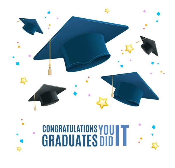 Realista detallada 3d Felicitación Graduados Placard Banner Card. Vector — Vector de stock