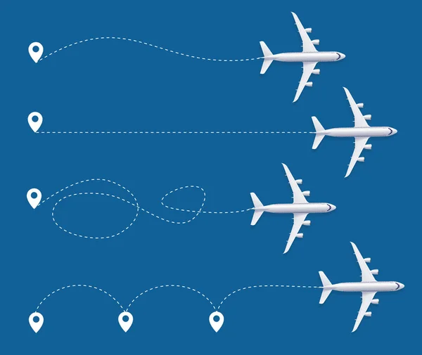 Realistisches detailliertes 3D-Flugzeug und Gleis-Set. Vektor — Stockvektor