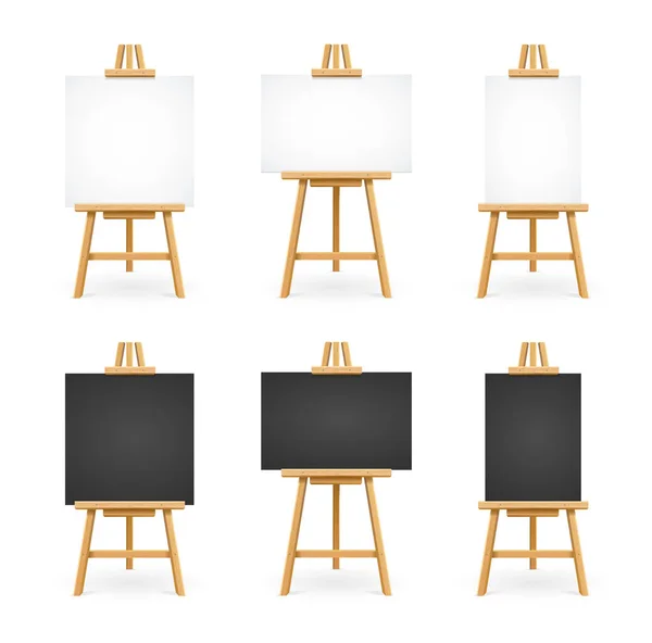 Realistico Dettagliato 3d Bianco e Nero Blank Easel Template Mockup Set. Vettore — Vettoriale Stock