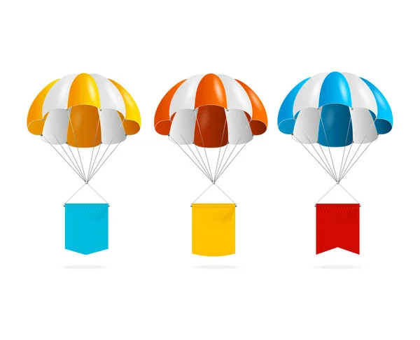 Realista Detallado paracaídas de color 3d y conjunto de pancartas. Vector — Vector de stock