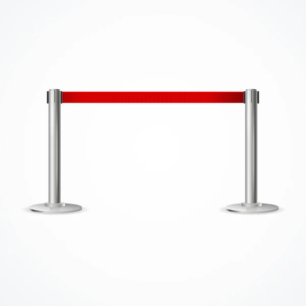 Valla de barrera detallada realista 3d con cinta roja. Vector — Vector de stock