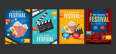 Sinema afişini Set gerçekçi 3d detaylı öğesi ile. Vektör