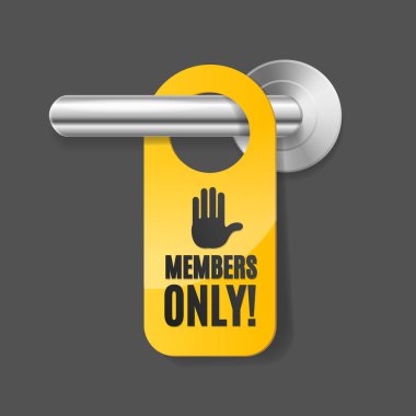 Realistic 3d Detailed Members Only Sign and Door Handle. Vector clipart