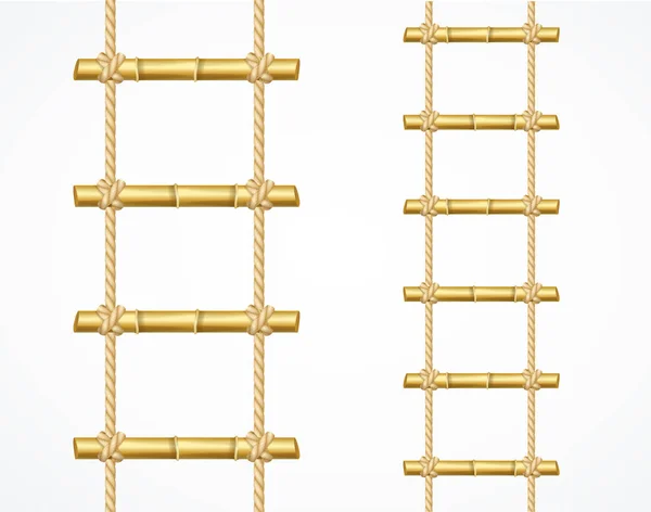 リアルな 3 d 詳細な竹のはしごを設定します。ベクトル — ストックベクタ