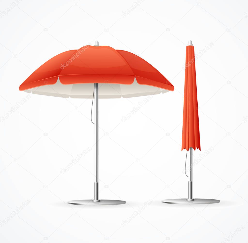 Realistic 3d Detailed Red Summer Cafee Umbrella Set. Vector