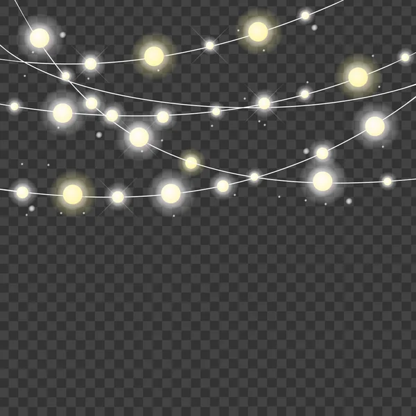 Realistico 3d dettagliate luci di Natale Strings. Vettore — Vettoriale Stock