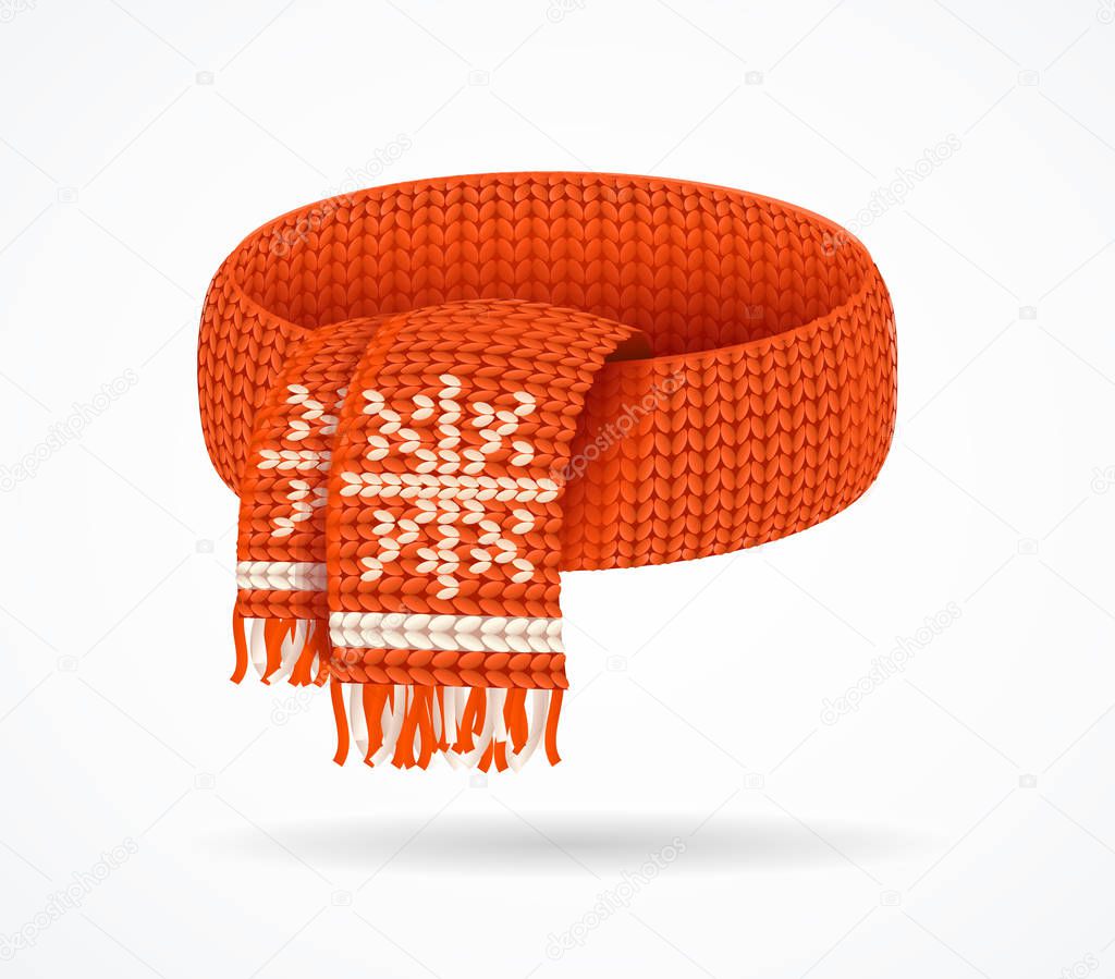 Realistic 3d Detailed Winter Knitted Scarf. Vector