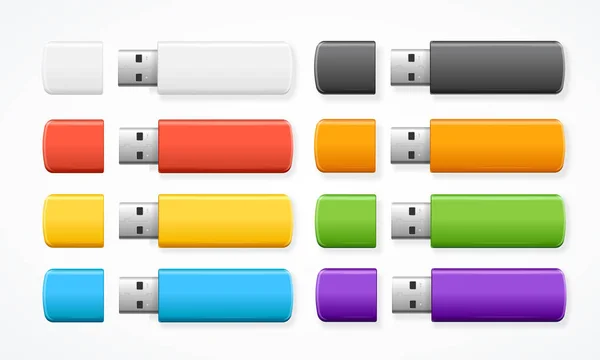 Realistic 3d Detailed Color USB Flash Drive Set. Vector — Stock Vector