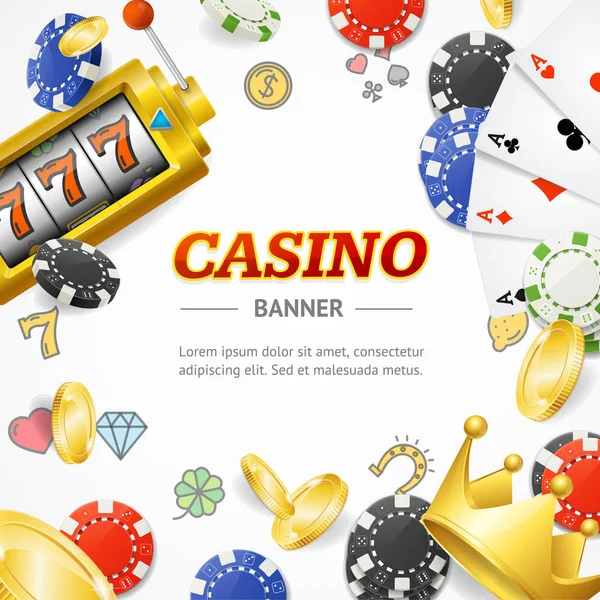 Casino Concept Banner kaart met realistische 3d gedetailleerde elementen. Vector — Stockvector