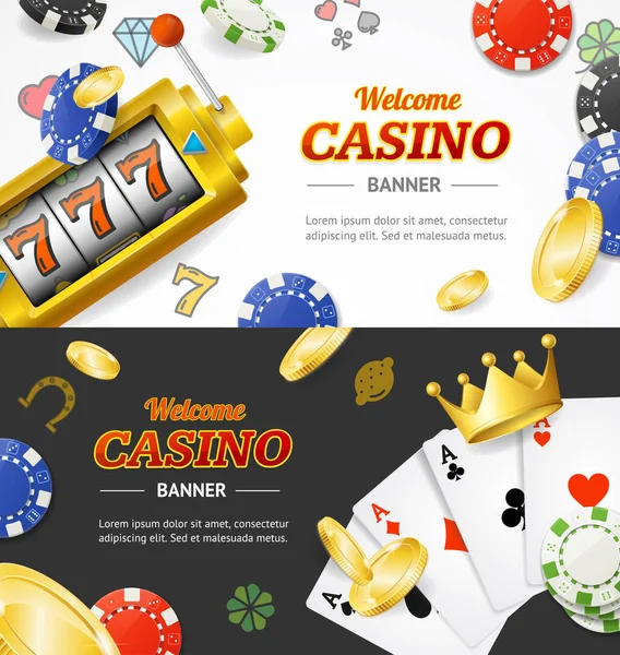 Kasino Banner horizontální sada s realisticky detailní 3d prvky. Vektor — Stockový vektor