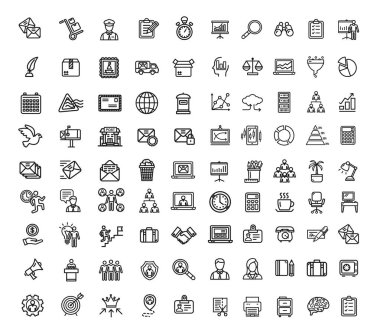 İş işaretleri siyah ince çizgi Icon Set. Vektör
