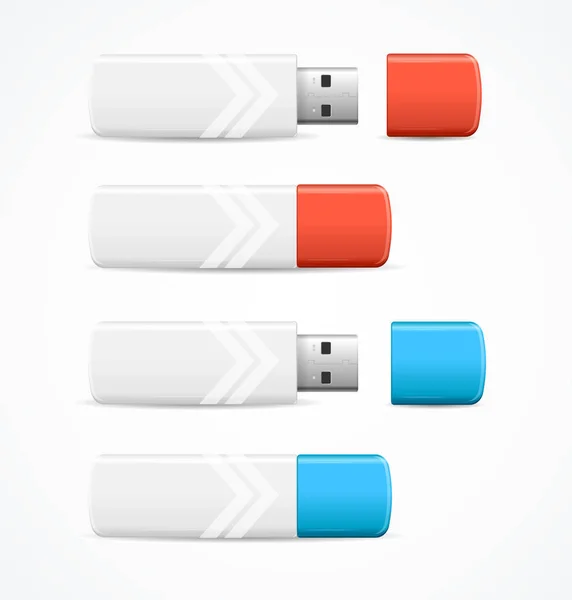 Realista 3d Detallado USB Flash Drive Set. Vector — Archivo Imágenes Vectoriales