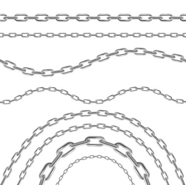 Realistic 3d Detailed Metal Chains Set. Vector clipart