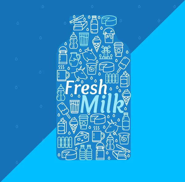 Cartoon Frischmilch Milchprodukte Konzept. Vektor — Stockvektor