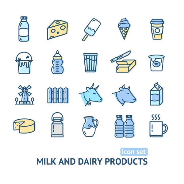 Milk Dairy Products Signs Color Thin Line Icon Set. Vector — Stock Vector