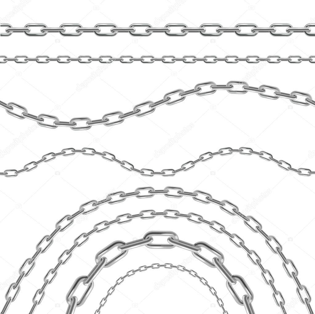 Realistic 3d Detailed Metal Chains Set. Vector