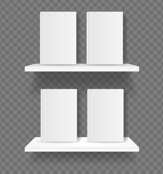 Realistische gedetailleerde 3D-wit lege sjabloon boek op de planken voor Shop instellen. Vector — Stockvector