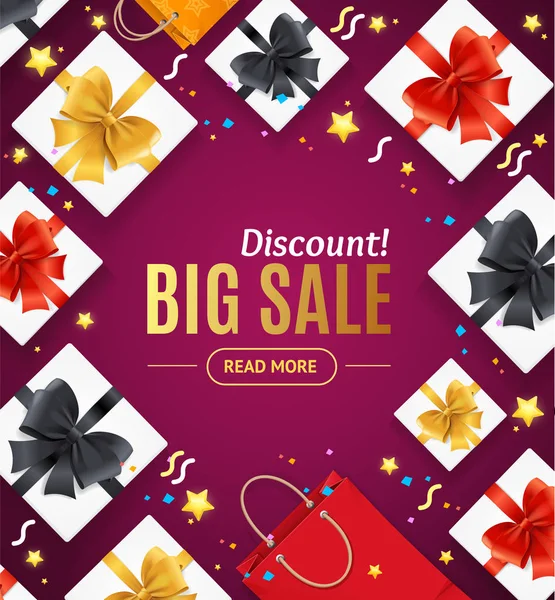 Big Sale Discount Offer Concept Banner Card Realistic Detailed Elements — Stock Vector