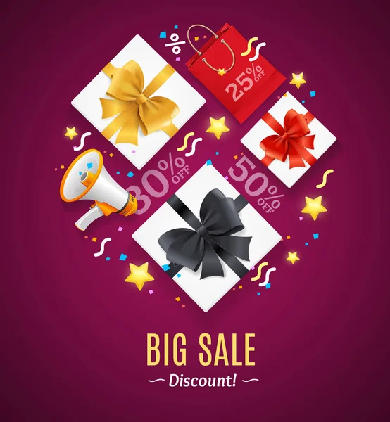 Big Sale Concept Banner Card avec des éléments détaillés 3d réalistes. Vecteur — Image vectorielle