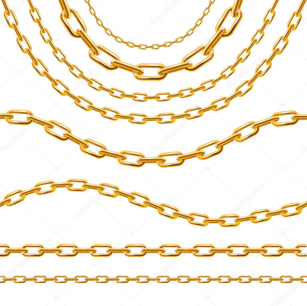 Realistic 3d Detailed Golden Chain Set. Vector
