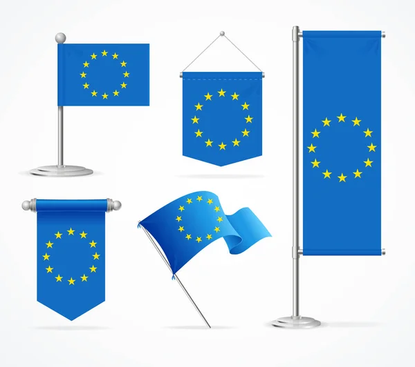 Ensemble de bannière de drapeau d'Europe détaillée 3d réaliste. Vecteur — Image vectorielle