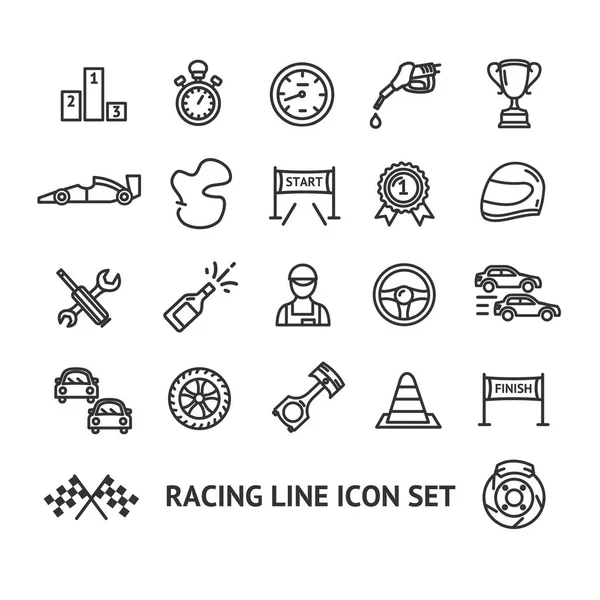 Racing tekenen zwarte dunne lijn Icon Set. Vector — Stockvector