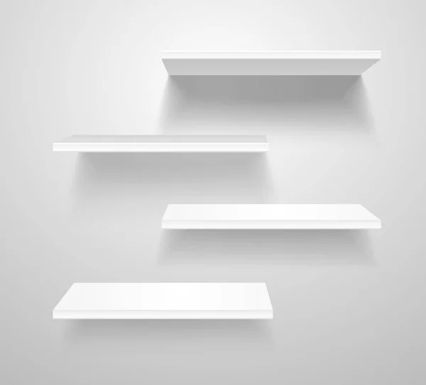 リアルな 3 d 詳細な白い空棚モックアップ テンプレート セット。ベクトル — ストックベクタ