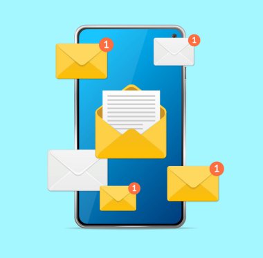 Yeni ileti konsept cep telefonu dokunmatik ekran. Vektör