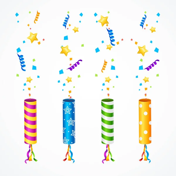 Realistic 3d Detailed Party Popper Set Isolated on a White Background. Vector — Stock Vector