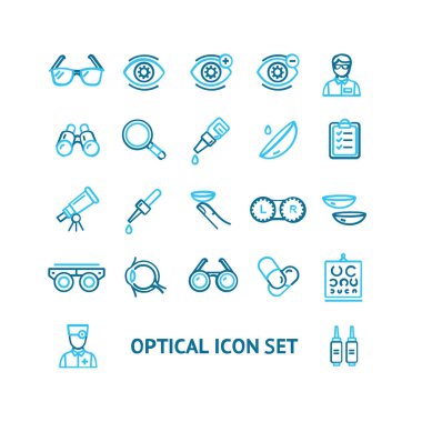 Optik İşaretler Renk İnce Çizgi Simge Seti. Vektör