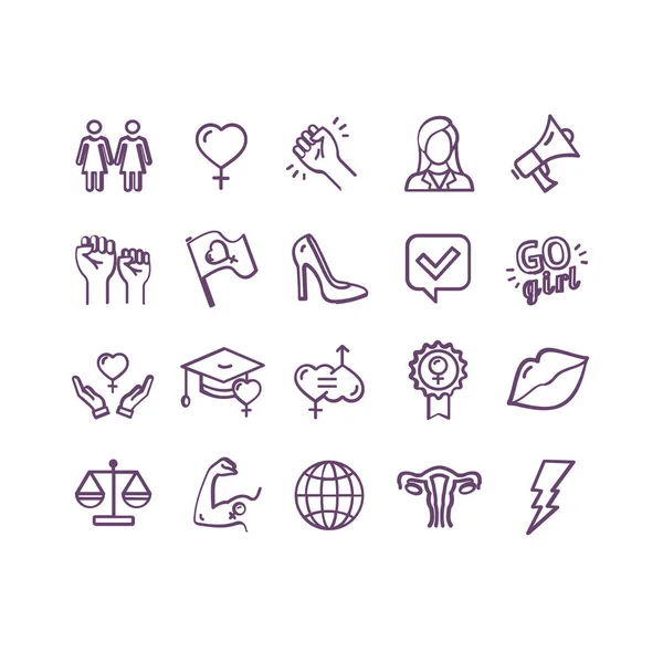 Feminism Signs Thin Line Icon Set. Vector — Stock Vector