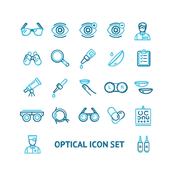 Optische tekenen kleur dunne lijn icon set. Vector — Stockvector