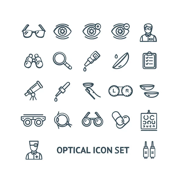 Optische tekenen zwarte dunne lijn icon set. Vector — Stockvector