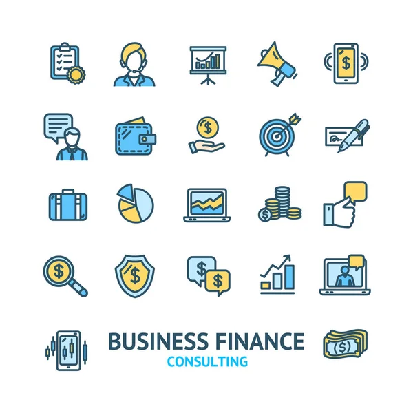 Business Consulting firma el conjunto de iconos de línea fina de color. Vector — Vector de stock