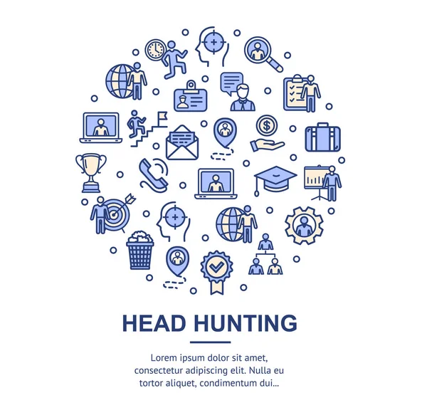 Head Hunting Signs Round Design Template Conceito de Ícone de Linha Fina. Vetor — Vetor de Stock