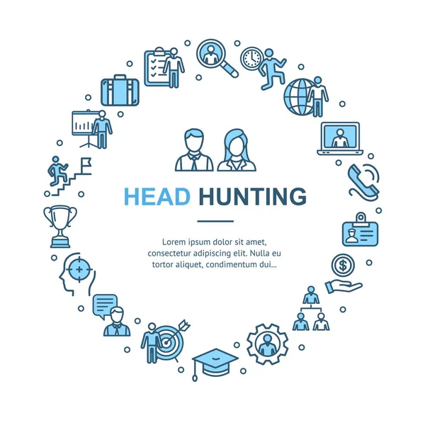 Head Hunting Signs Round Design Template Conceito de Ícone de Linha Fina. Vetor — Vetor de Stock