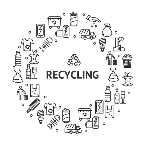 Recycling Signs Round Design Template Thin Line Icon Concept. Vector — Stock Vector