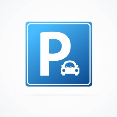 Araba ile Gerçekçi Detaylı 3d Mavi Park İşareti. Vektör